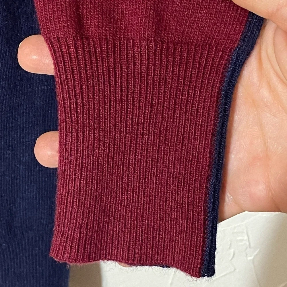 ✅ J. Crew Hi Low Color block Maroon Blue Wool Sweater Sz XXS
